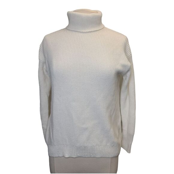 J. Crew Womens Cotton-Blend Ribbed Turtleneck Cream Relaxed Fit Sweater XS - Picture 10 of 14
